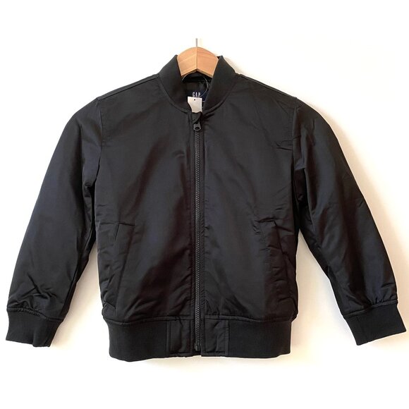 NWT Gap Boys Black Bomber Jacket Zip Front Size S 6-7 Water-Resistant Insulated - Picture 1 of 12